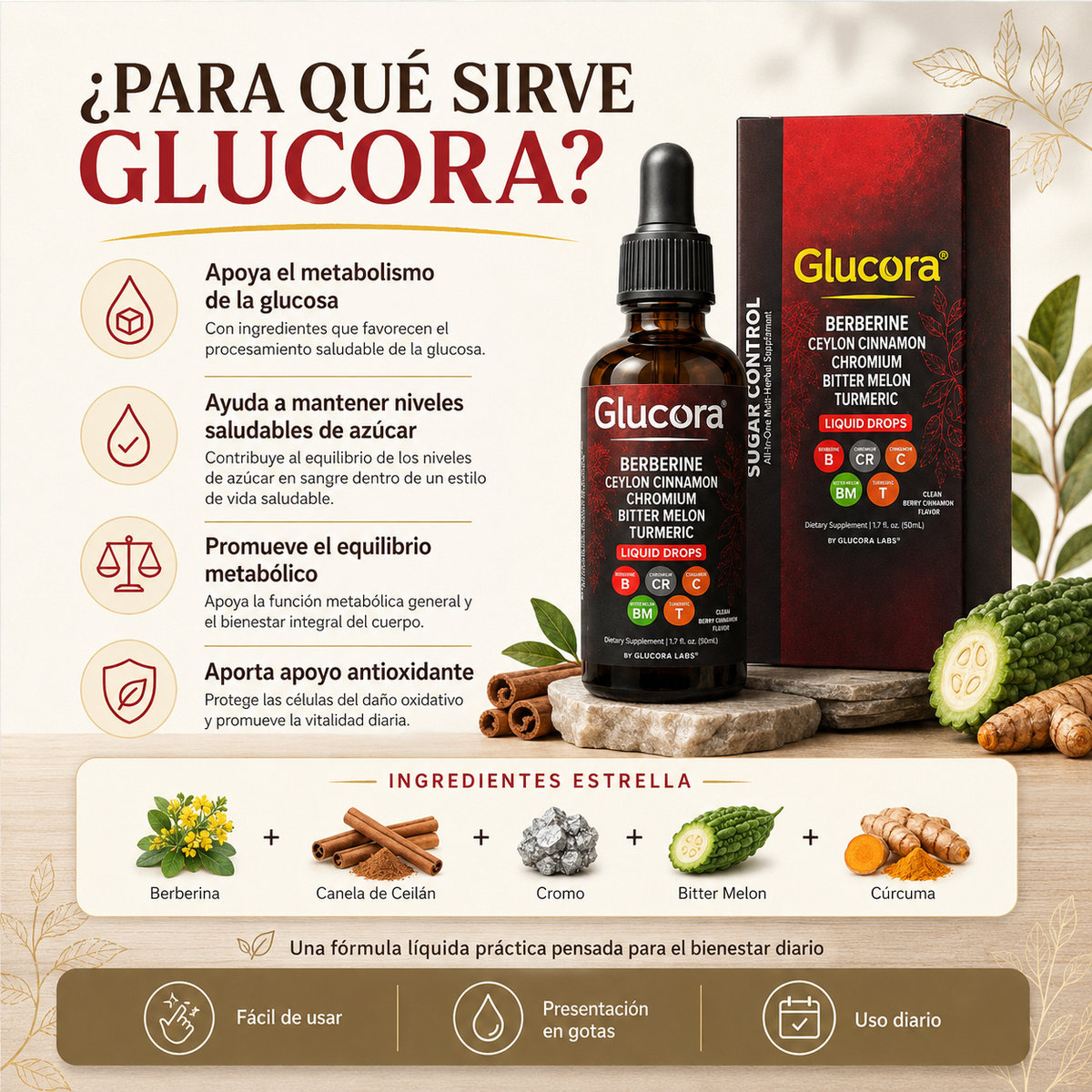 Glucora® – Suplemento Alimenticio Líquido en Gotas 50 mL